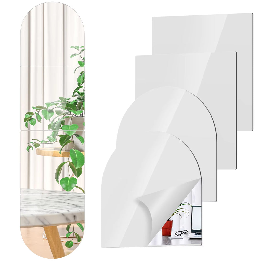 4 Pcs Full Length Acrylic Mirror Set Self Adhesive Acrylic Mirror DIY Flexible Mirror Stickers for Living Room Bathroom Decor