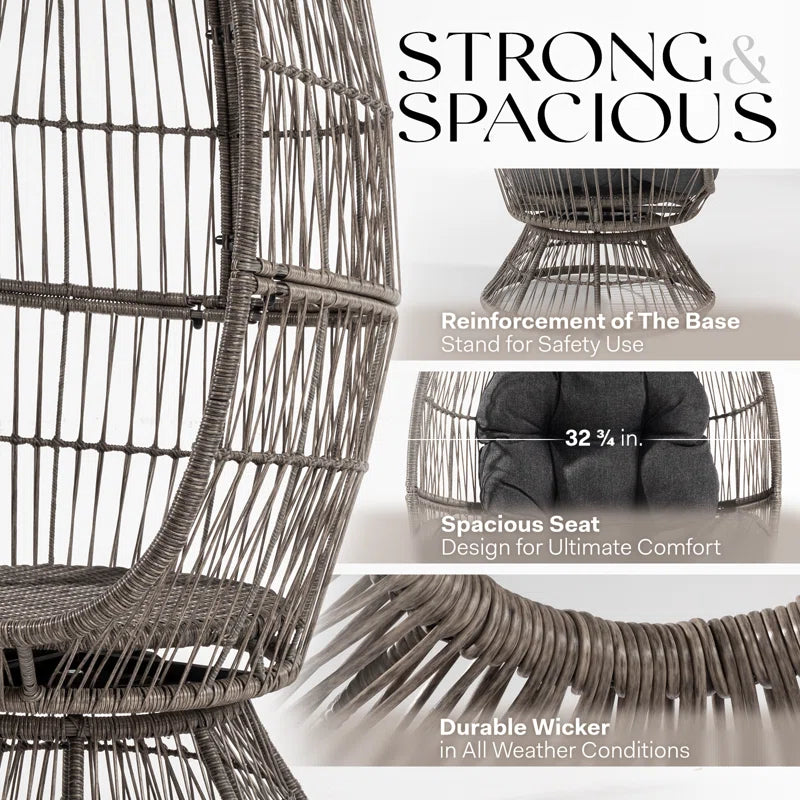 Cohner Wicker Swivel Egg Chair for Outdoor Indoor Thick UV Resistant Cushion