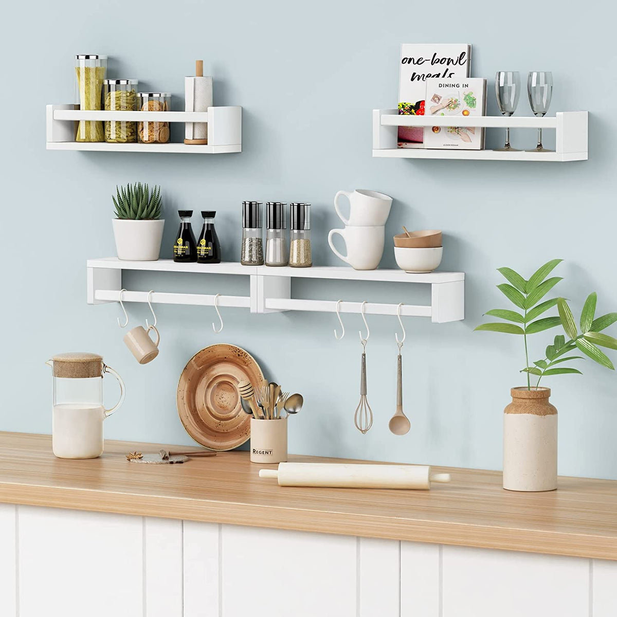 Floating Nursery Book Shelves for Wall Set of 4, White Wall Bookshelf for Kids Room, Small Wood Book Shelf Wall Mounted for Baby Teen Boys Girls Bedoom Bathroom Toy and Decor Storage