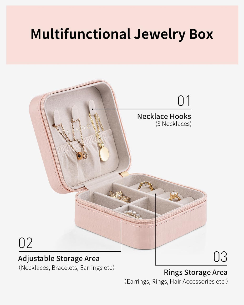 Travel Jewelry Case - Teacher Appreciation Gifts - Small Jewelry Travel Organizer Box Travel Essentials Christmas Gift for Women Girl - Pink