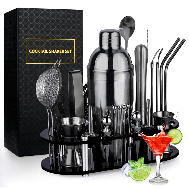 25 Piece Stainless Steel Cocktail Shaker Bar Tool Set with Stand