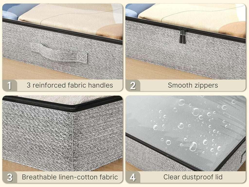 under Bed Storage Containers 2 Pack -Underbed Storage with Plastic Cover-Organizers Bin Low Profile under Bed Storage 4.3" Thin Slim -Bedding/Rv Storage/Blanket/Shoe/Clothes Drawers
