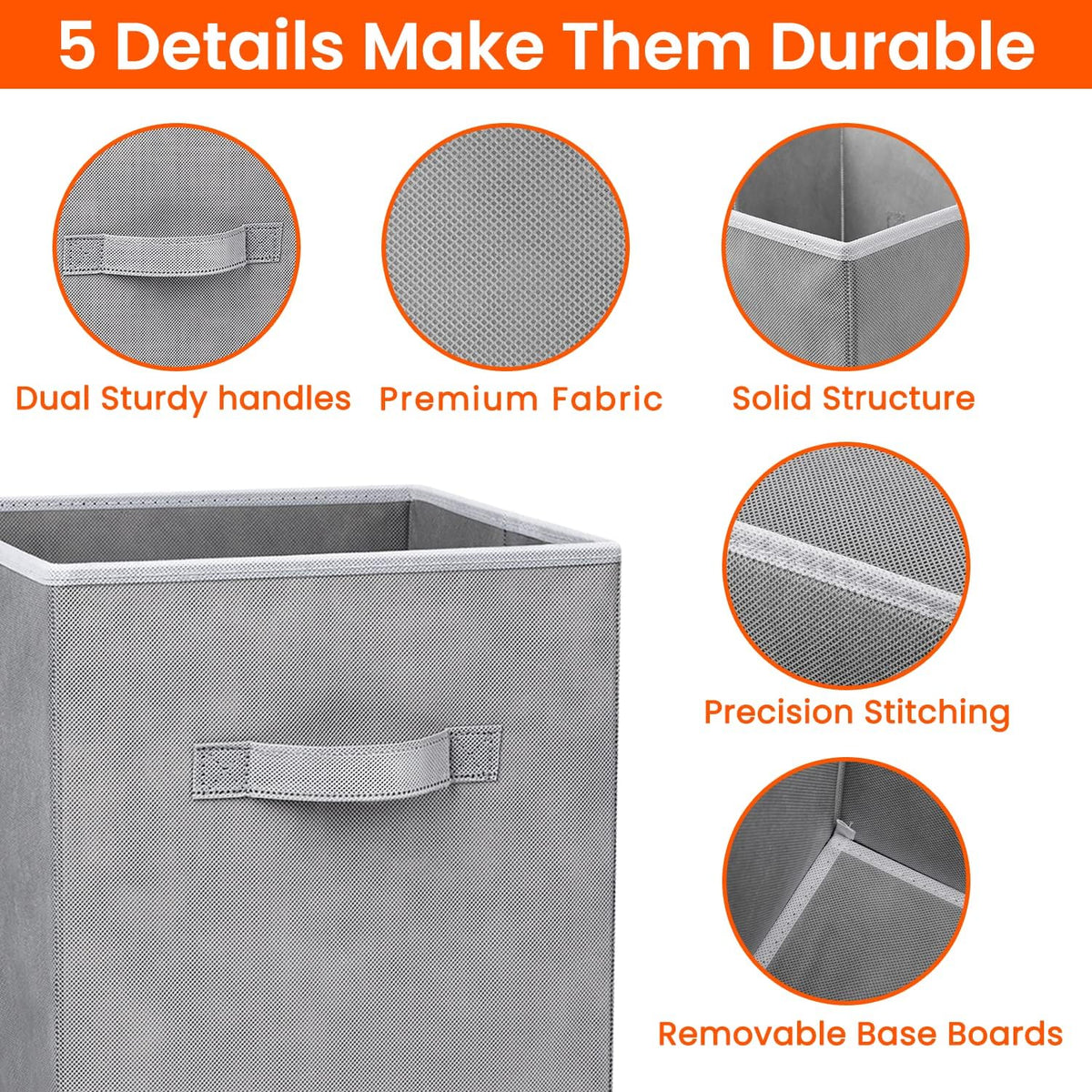 Storage Cubes - 11 Inch Heavy Duty Fabric Storage Bins for Shelves Closet, Cube Organizer - 8 Pack Collapsible Cube Storage Bins Baskets for Organizing Clothes Blankets Toys (Grey)