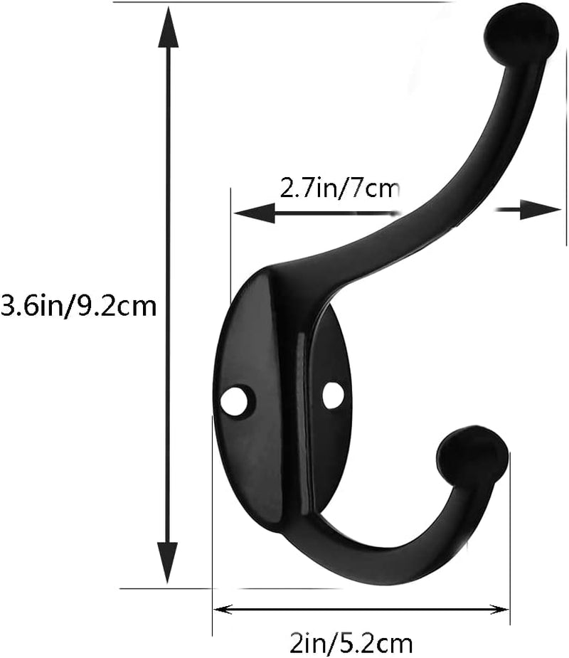 Wall Hooks,10Pcs Coat Hooks Hardware Towel Hooks for Hanging Coats Double No Rust Black Robe Hooks Wall Mounted with Screws for Key, Towel, Bags, Cup, Hat