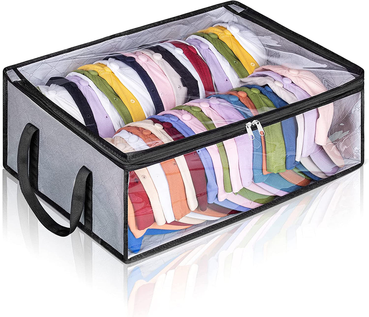 Hat Storage for Baseball Caps, Large Holds up to 40 Caps Wide Hat Organizer for Closet Snapback Holder, Grey