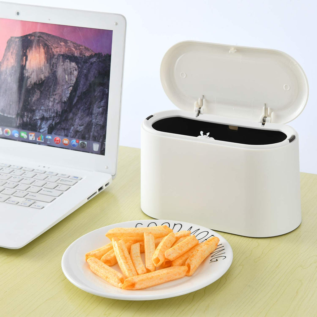 Mini Trash Can with Lid,Small Desk Trash Can,Countertop Mini Garbage Cans,Tiny Waste Basket,White,With 3 Roll Bags