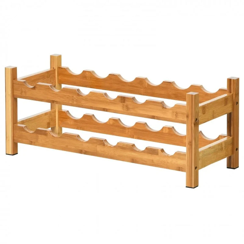 12 Bottles 2-Tier Bamboo Storage Shelf Wine Rack