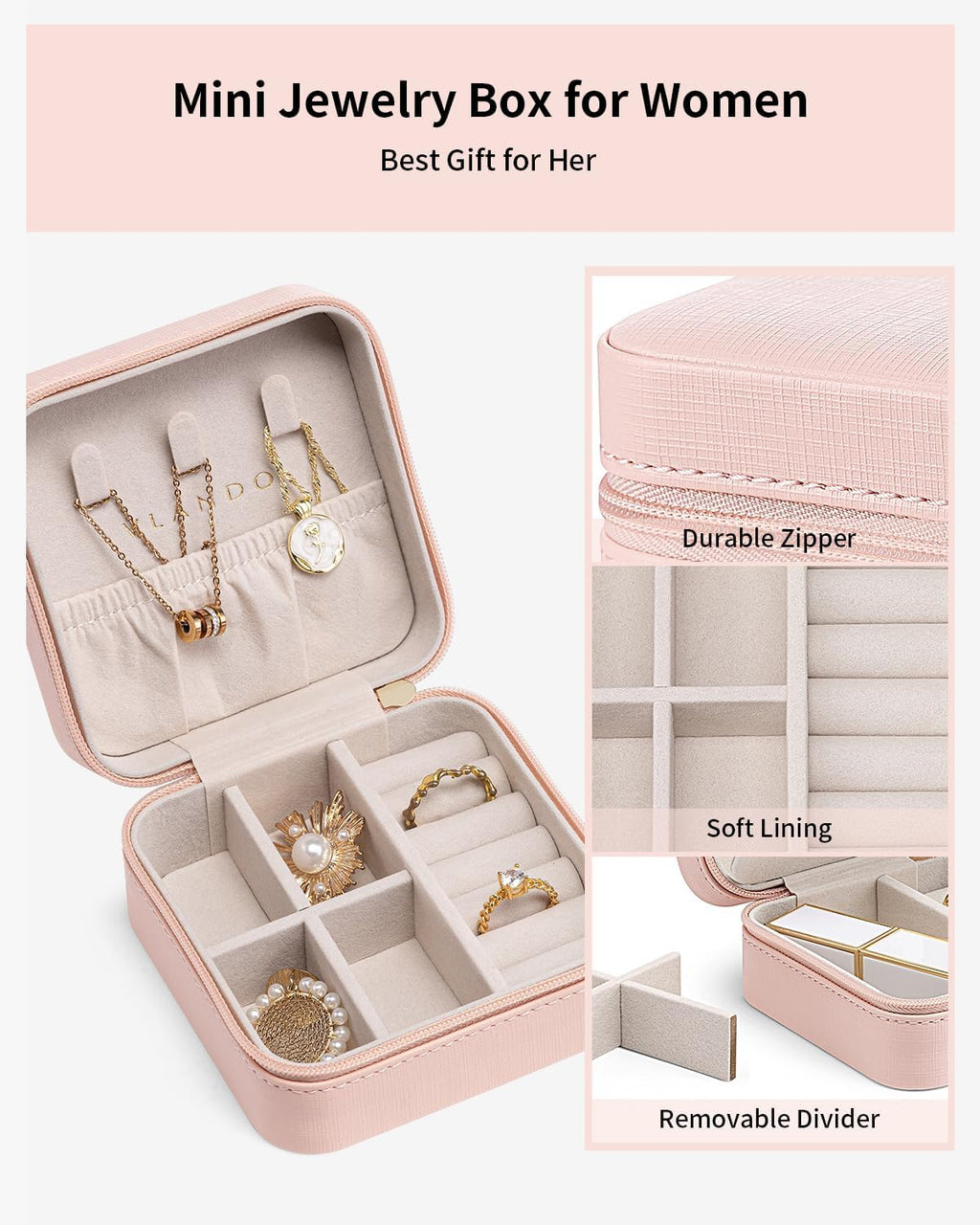 Travel Jewelry Case - Teacher Appreciation Gifts - Small Jewelry Travel Organizer Box Travel Essentials Christmas Gift for Women Girl - Pink