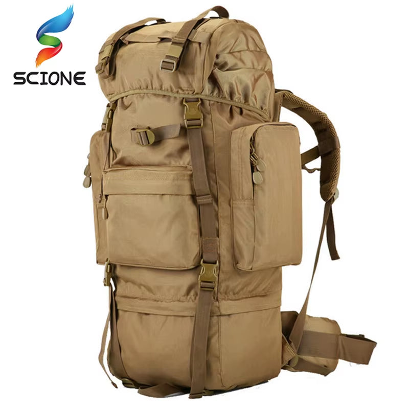 70L Large Backpack Outdoor Sports Bag 3P Tactical Bags for Hiking Camping Climbing Waterproof Wear-Resisting Nylon Bag