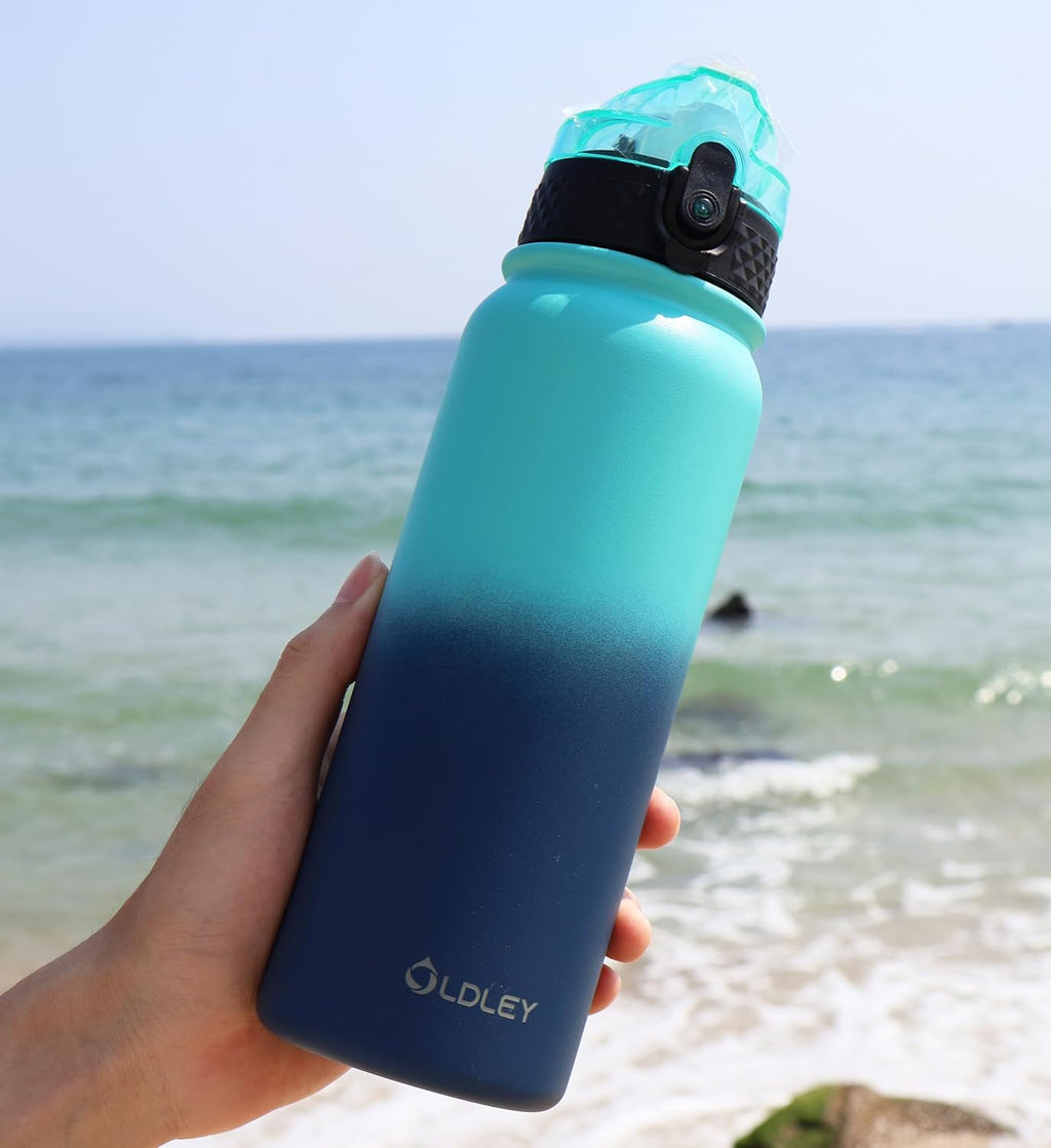 Insulated Water Bottle 20Oz for Adults Kids Stainless Steel Water Bottles with Straw/Chug/Carabiner 3 Lids Fruit Strainer Double Wall Vacuum Wide Mouth BPA Free Leak-Proof for School Travel