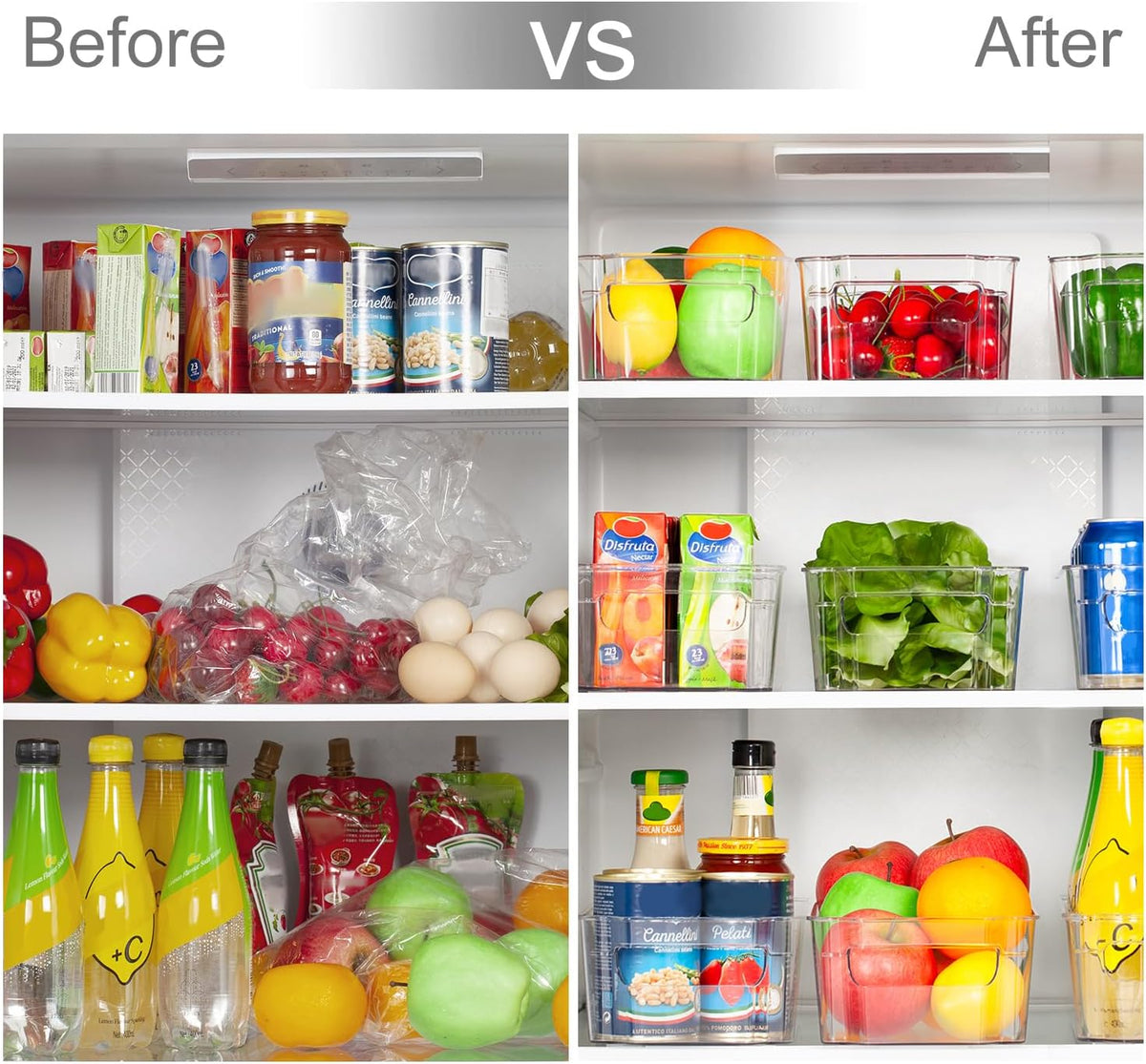 Refrigerator Organizers and Storage - 8Pcs Clear Plastic Bins for Fridge, Freezer, Kitchen Cabinet, Pantry Organization, BPA Free Fridge Organizer, 12.5" Long, Clear
