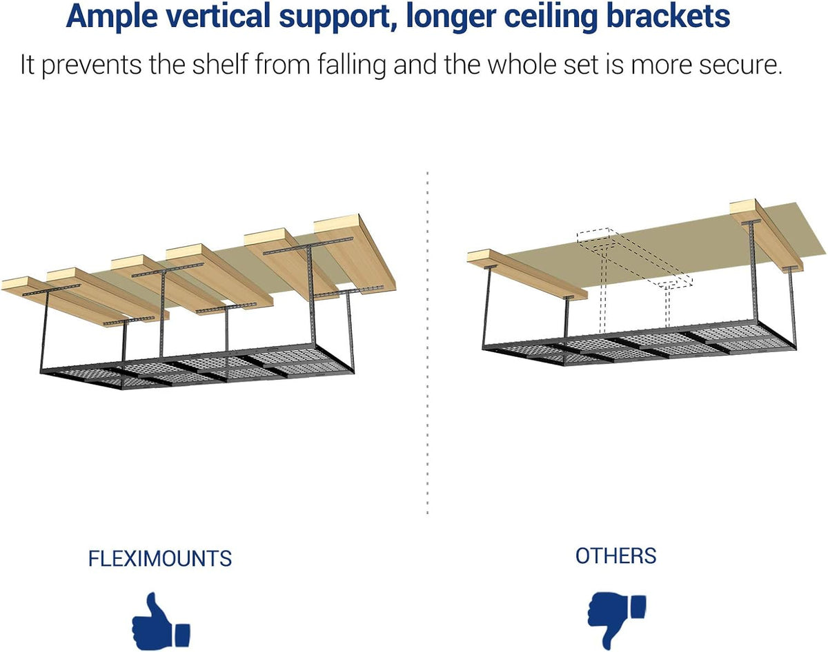 4X8 Overhead Garage Storage Rack, Adjustable Garage Storage Organization Systerm, Heavy Duty Metal Garage Ceiling Storage Racks, 600Lbs Weight Capacity, Black