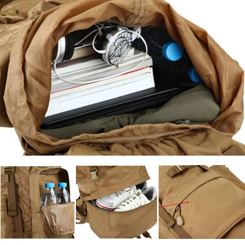 70L Large Backpack Outdoor Sports Bag 3P Tactical Bags for Hiking Camping Climbing Waterproof Wear-Resisting Nylon Bag