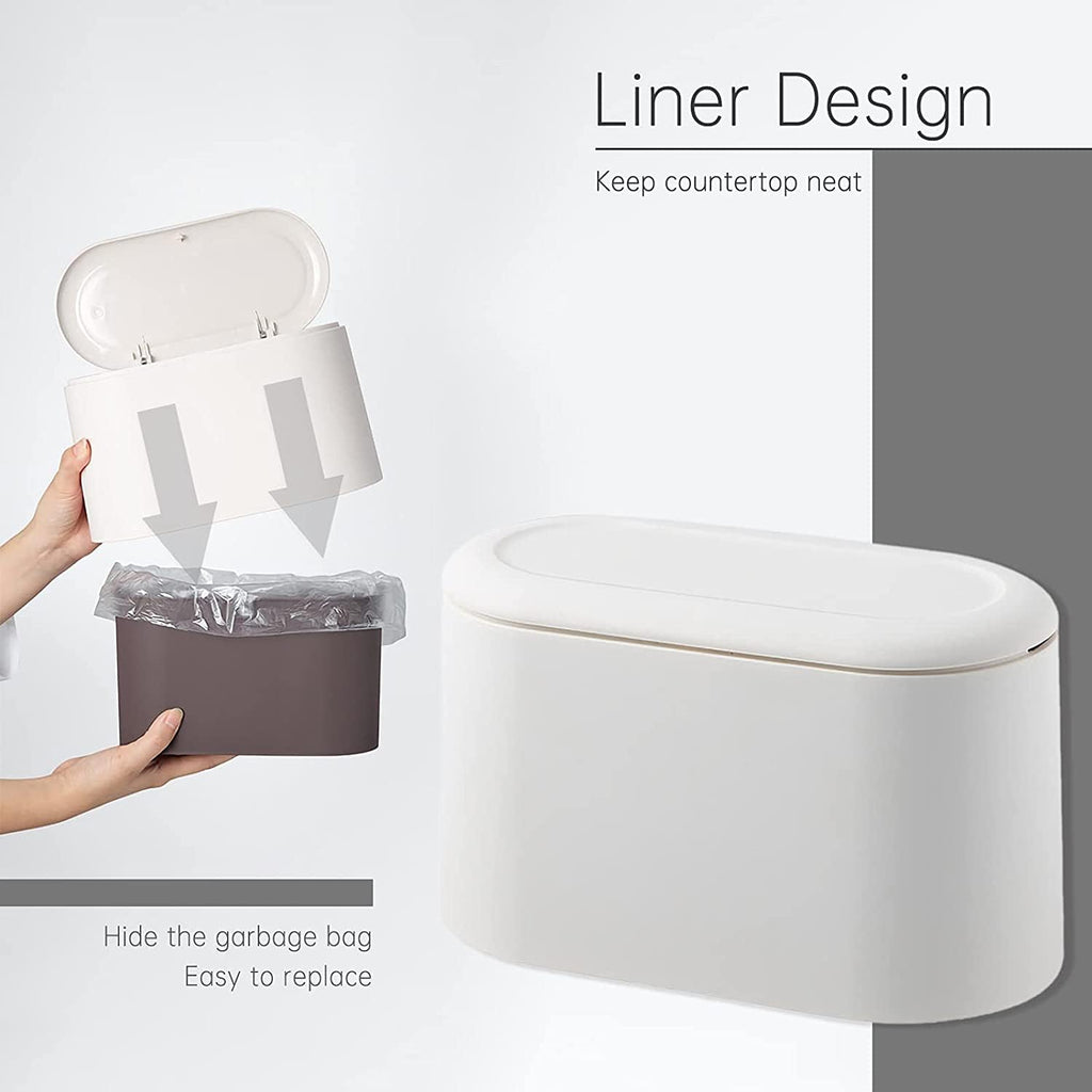 Mini Trash Can with Lid,Small Desk Trash Can,Countertop Mini Garbage Cans,Tiny Waste Basket,White,With 3 Roll Bags
