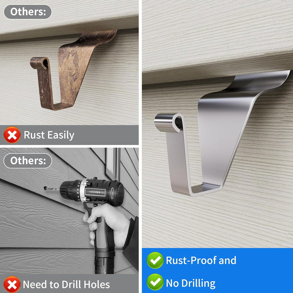 No-Hole Needed Vinyl Siding Hooks, Hanging Clips outside Wall Wreath Light Decor Hanger (15 Pack)
