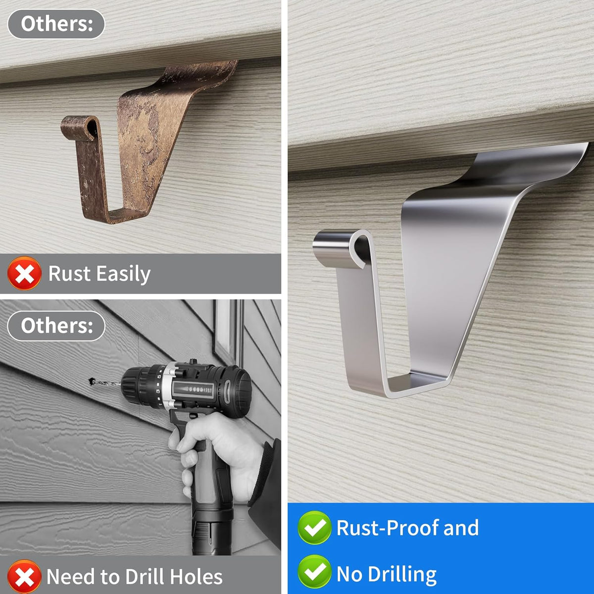 No-Hole Needed Vinyl Siding Hooks, Hanging Clips outside Wall Wreath Light Decor Hanger (15 Pack)