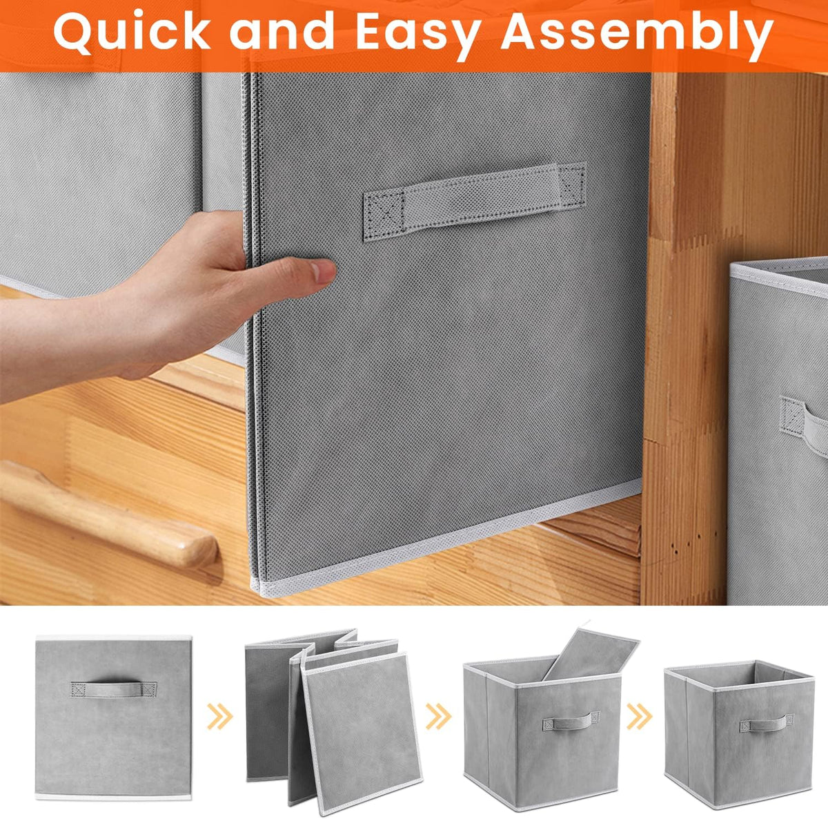 Storage Cubes - 11 Inch Heavy Duty Fabric Storage Bins for Shelves Closet, Cube Organizer - 8 Pack Collapsible Cube Storage Bins Baskets for Organizing Clothes Blankets Toys (Grey)