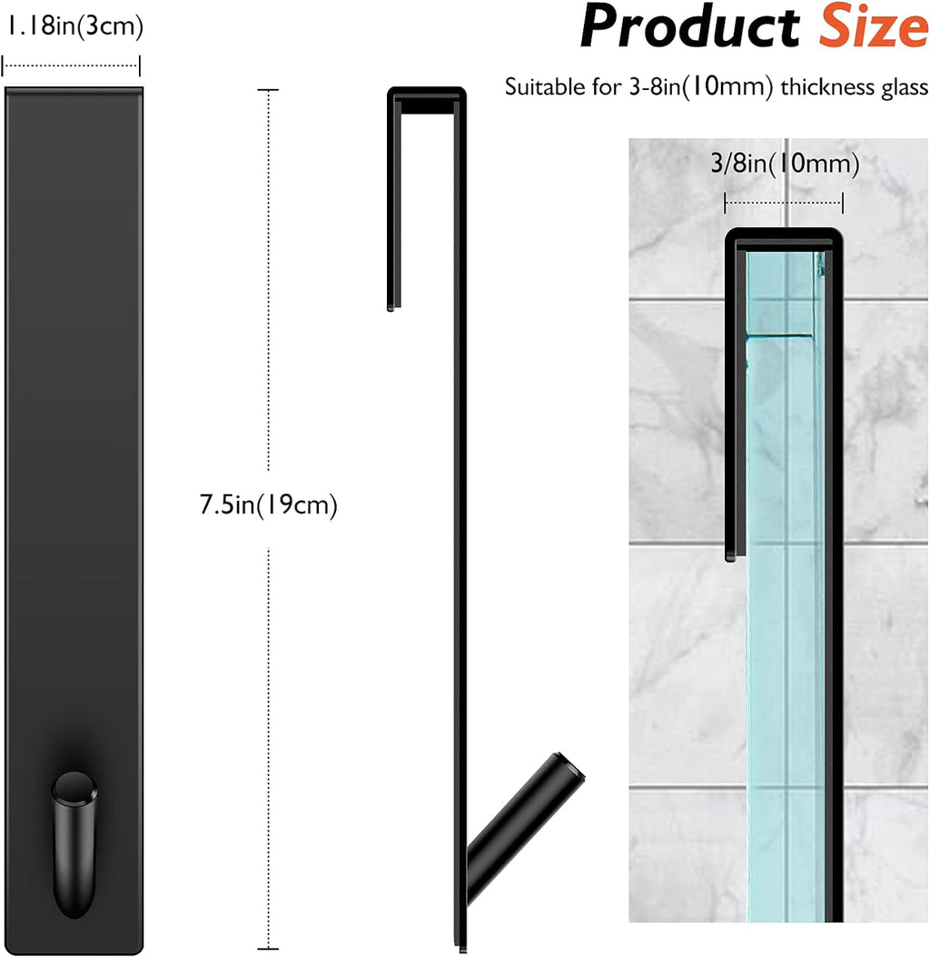 Shower Door Hooks(7.5 Inch),Extended over Door Hooks for Bathroom Frameless Glass,Stainless Steel Towel Hooks,Heavy Duty Rack Hooks for Robe,Towel-2 Pack, Black