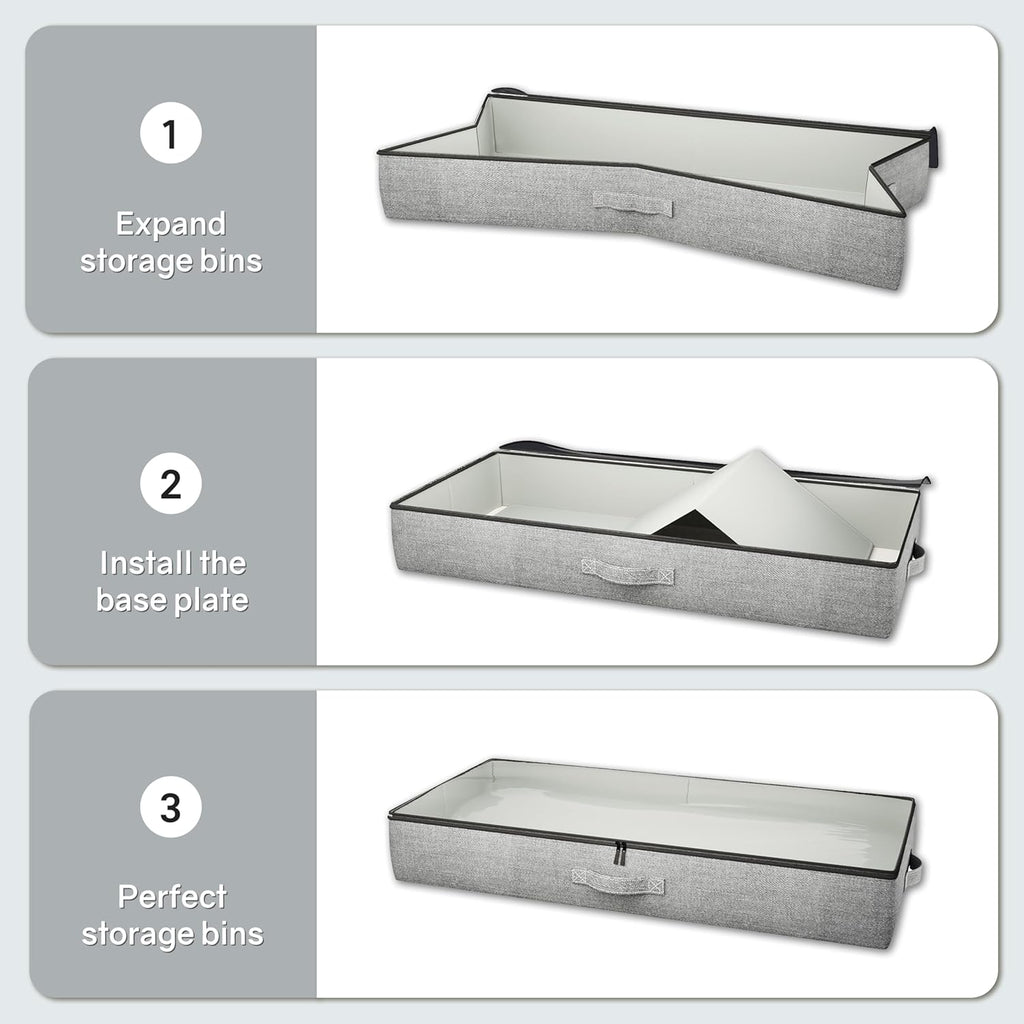 under Bed Storage Containers 2 Pack -Underbed Storage with Plastic Cover-Organizers Bin Low Profile under Bed Storage 4.3" Thin Slim -Bedding/Rv Storage/Blanket/Shoe/Clothes Drawers