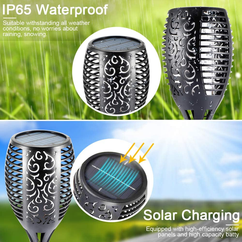99 Leds Solar Torch Lights with Flickering Flame - 4 Pack, IP65 Waterproof Outdoor Garden Lights for Halloween Decor