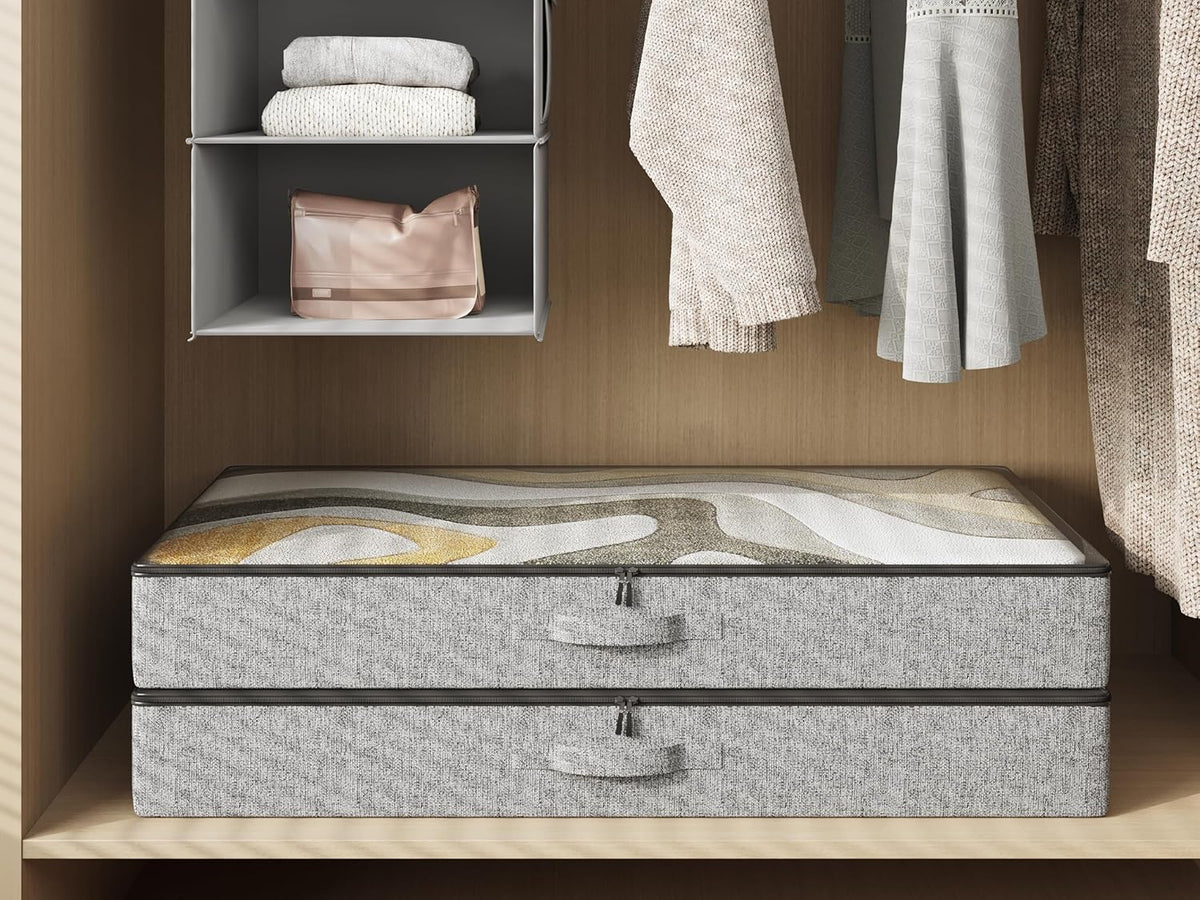 under Bed Storage Containers 2 Pack -Underbed Storage with Plastic Cover-Organizers Bin Low Profile under Bed Storage 4.3" Thin Slim -Bedding/Rv Storage/Blanket/Shoe/Clothes Drawers