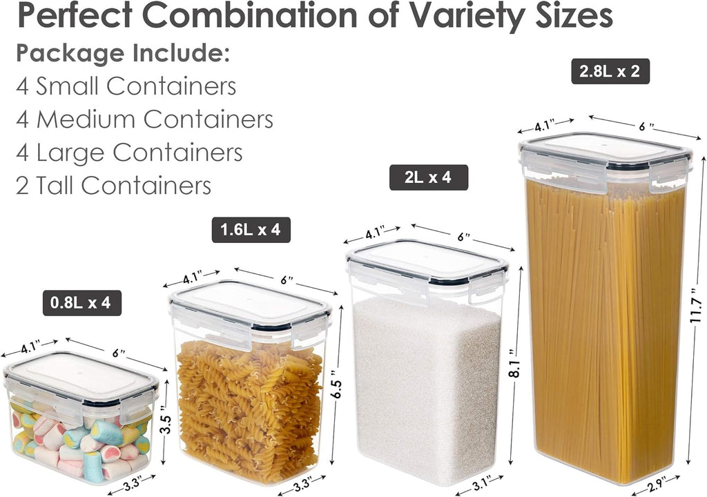 Airtight Food Storage Containers Set, 14 PCS Kitchen Storage Containers with Lids for Flour, Sugar and Cereal, Plastic Dry Food Canisters for Pantry Organization and Storage