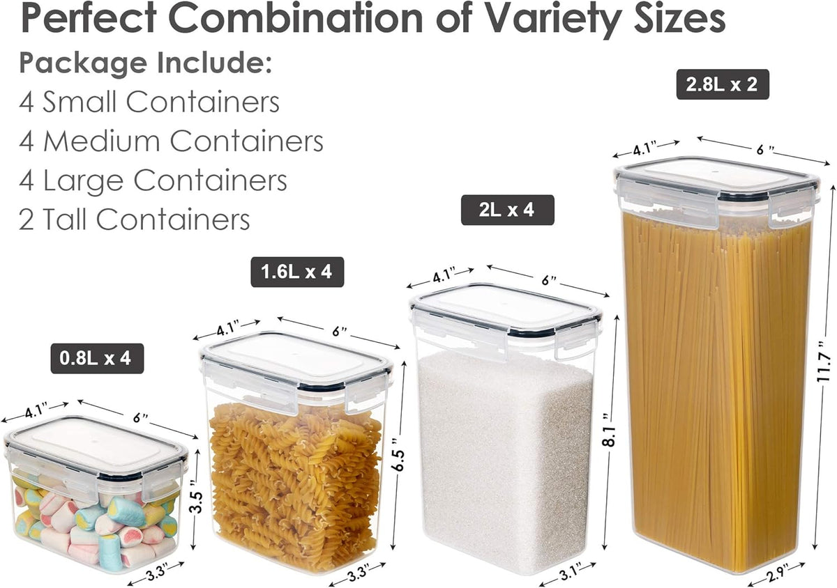 Airtight Food Storage Containers Set, 14 PCS Kitchen Storage Containers with Lids for Flour, Sugar and Cereal, Plastic Dry Food Canisters for Pantry Organization and Storage