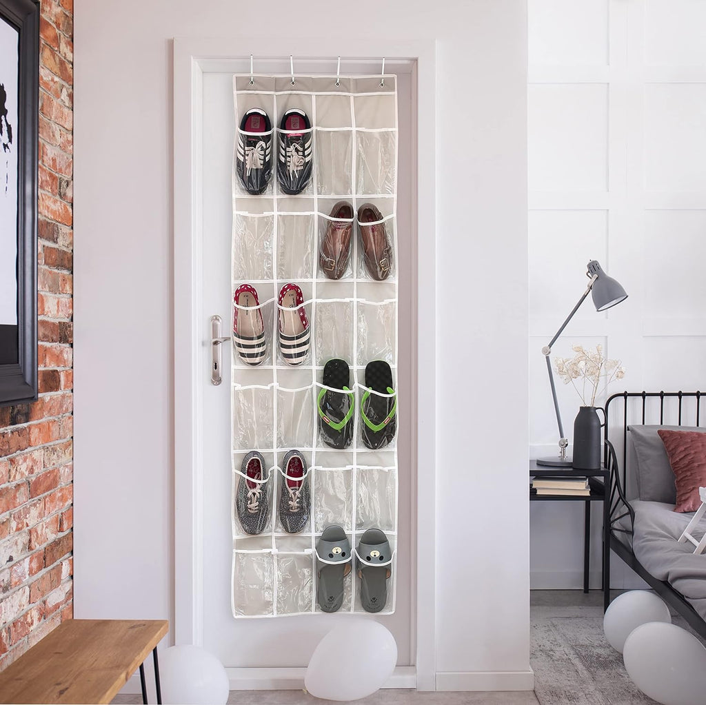 Simplehouseware Crystal Clear over the Door Hanging Shoe Organizer, 24 Pockets, Grey (162.6 Cm H X 48.6 Cm W)