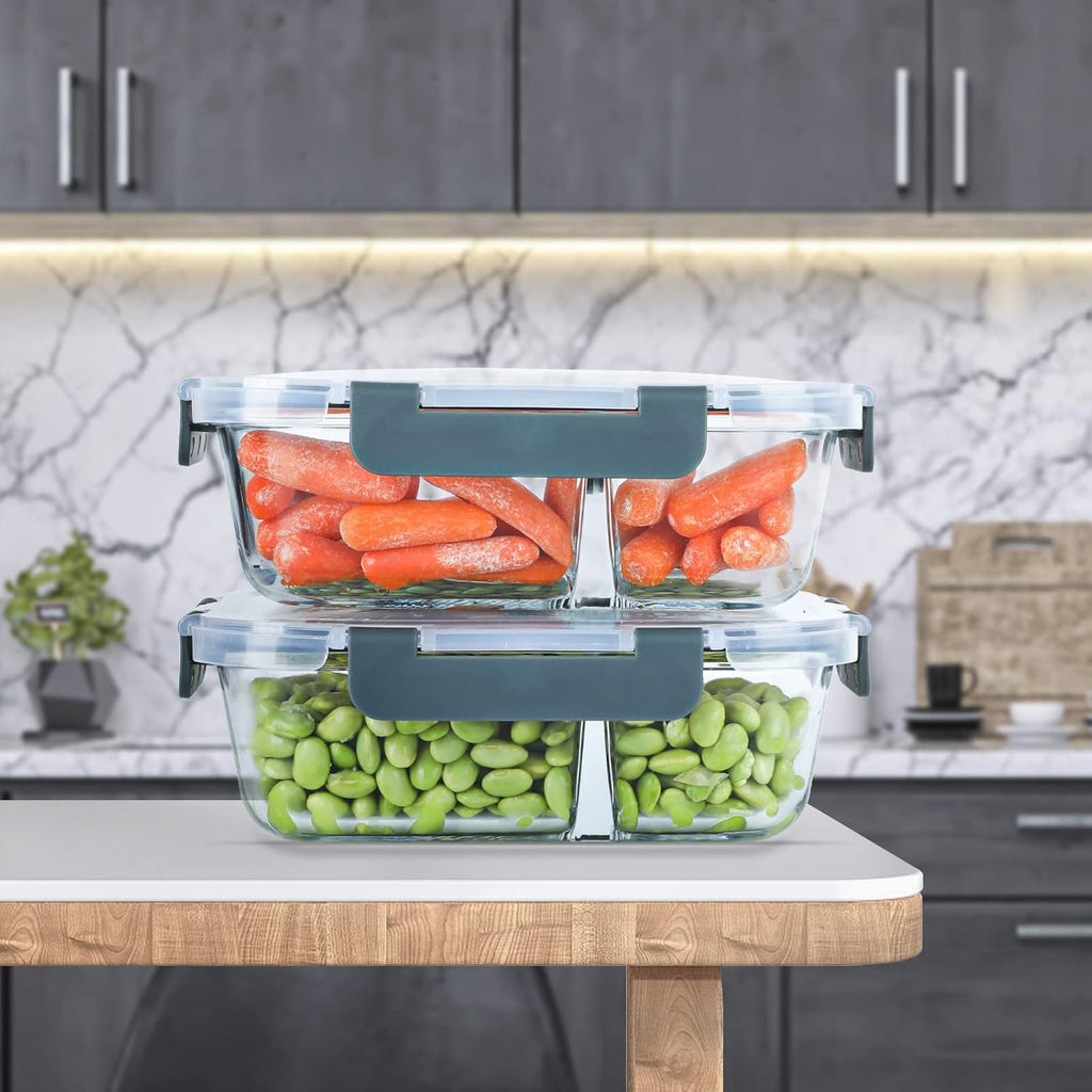 10 Packs Glass Meal Prep Containers 2 Compartments,Glass Food Storage Containers with Lids,Airtight Glass Lunch Bento Boxes,Bpa Free,Oven,Freezer and Dishwasher Safe…