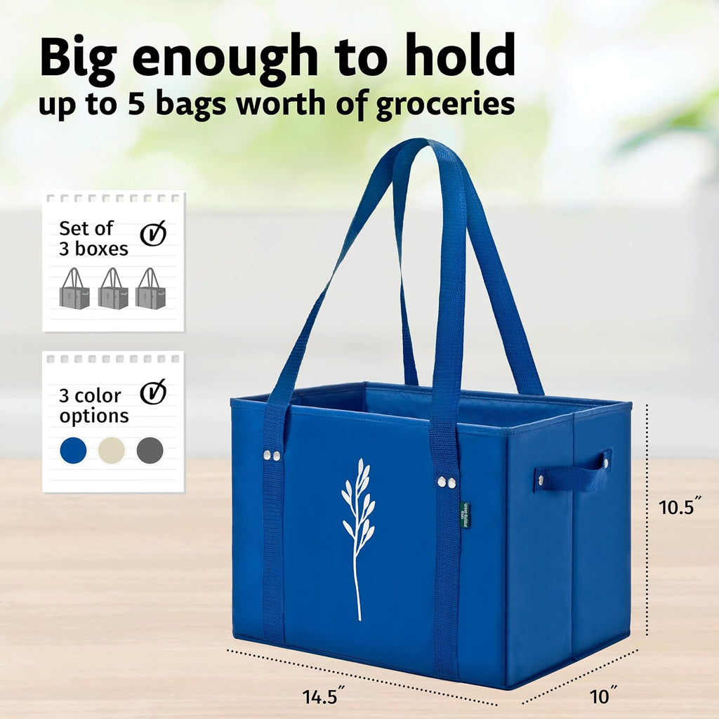 Green Bulldog Reusable Grocery Bags - Heavy Duty Reusable Shopping Tote Bags W/Long Handles, Foldable & Collapsible, Holds up to 65 Lbs - for Kitchen, Picnic 3 Pack