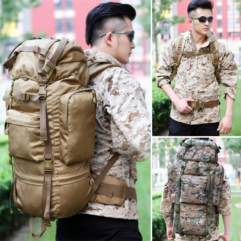 70L Large Backpack Outdoor Sports Bag 3P Tactical Bags for Hiking Camping Climbing Waterproof Wear-Resisting Nylon Bag
