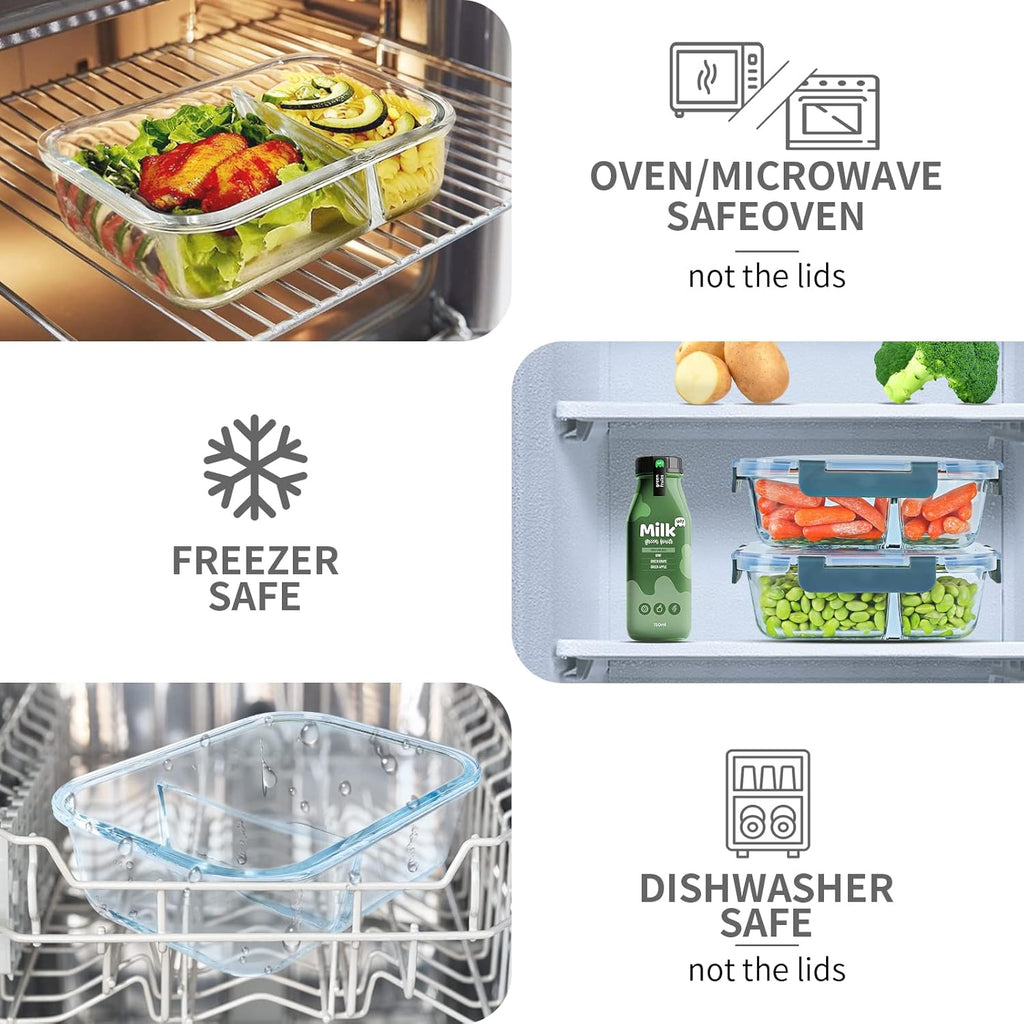 10 Packs Glass Meal Prep Containers 2 Compartments,Glass Food Storage Containers with Lids,Airtight Glass Lunch Bento Boxes,Bpa Free,Oven,Freezer and Dishwasher Safe…