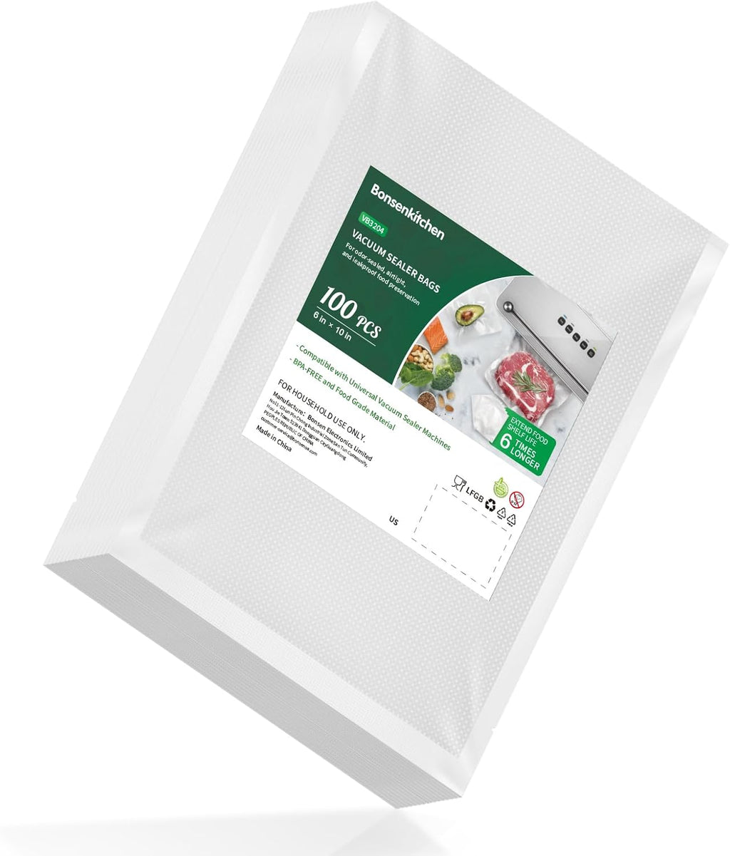 Precut Vacuum Food Sealer Bags 100 Pint 6" X 10", BPA Free, Commercial Grade Textured Food Vacuum Sealer Bag, Thick Embossed Bags for Food Storage and Sous Vide Cooking VB3204