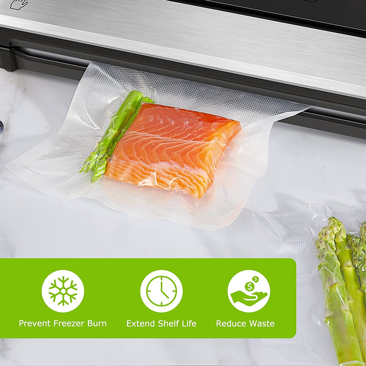 Precut Vacuum Food Sealer Bags 100 Pint 6" X 10", BPA Free, Commercial Grade Textured Food Vacuum Sealer Bag, Thick Embossed Bags for Food Storage and Sous Vide Cooking VB3204