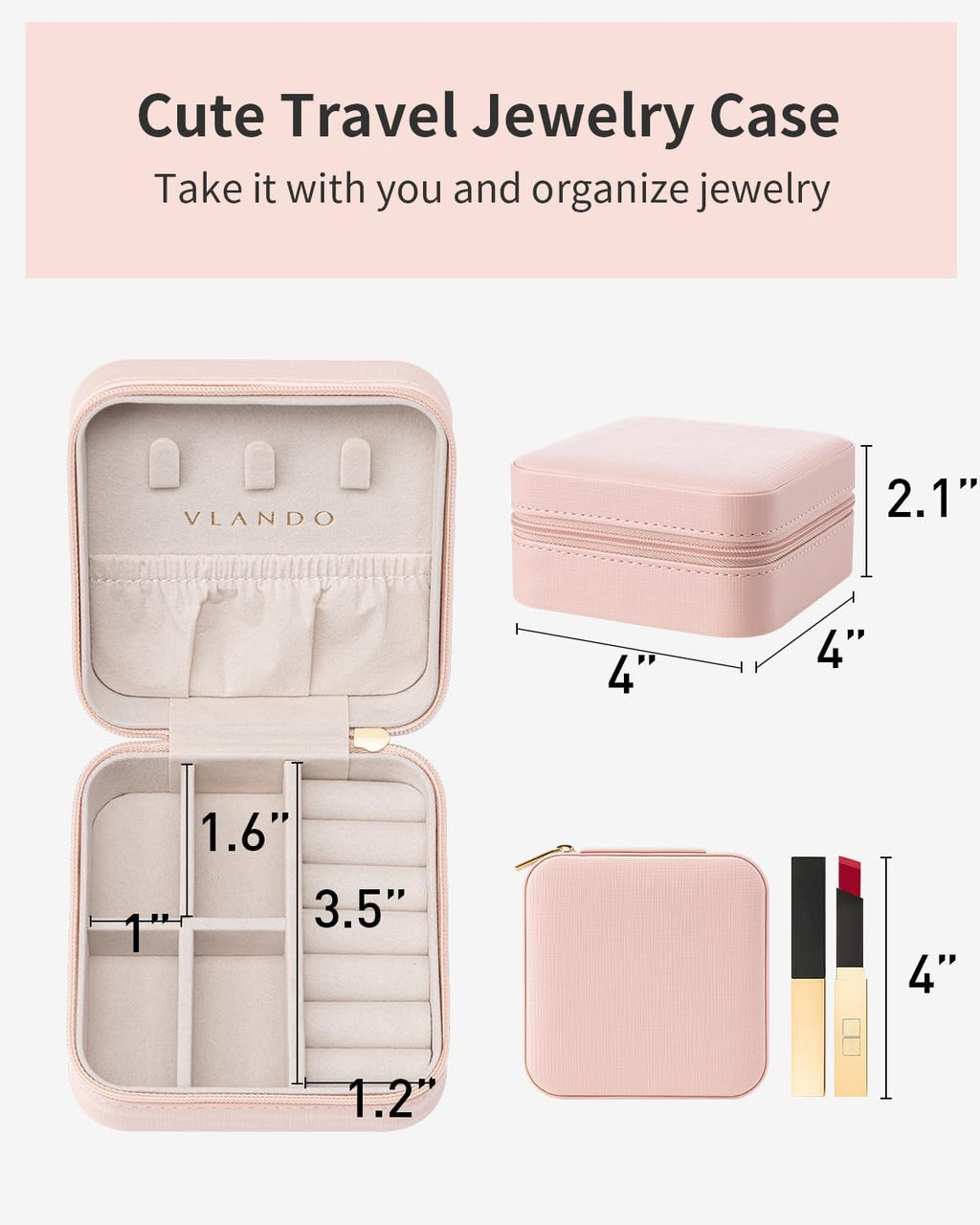 Travel Jewelry Case - Teacher Appreciation Gifts - Small Jewelry Travel Organizer Box Travel Essentials Christmas Gift for Women Girl - Pink