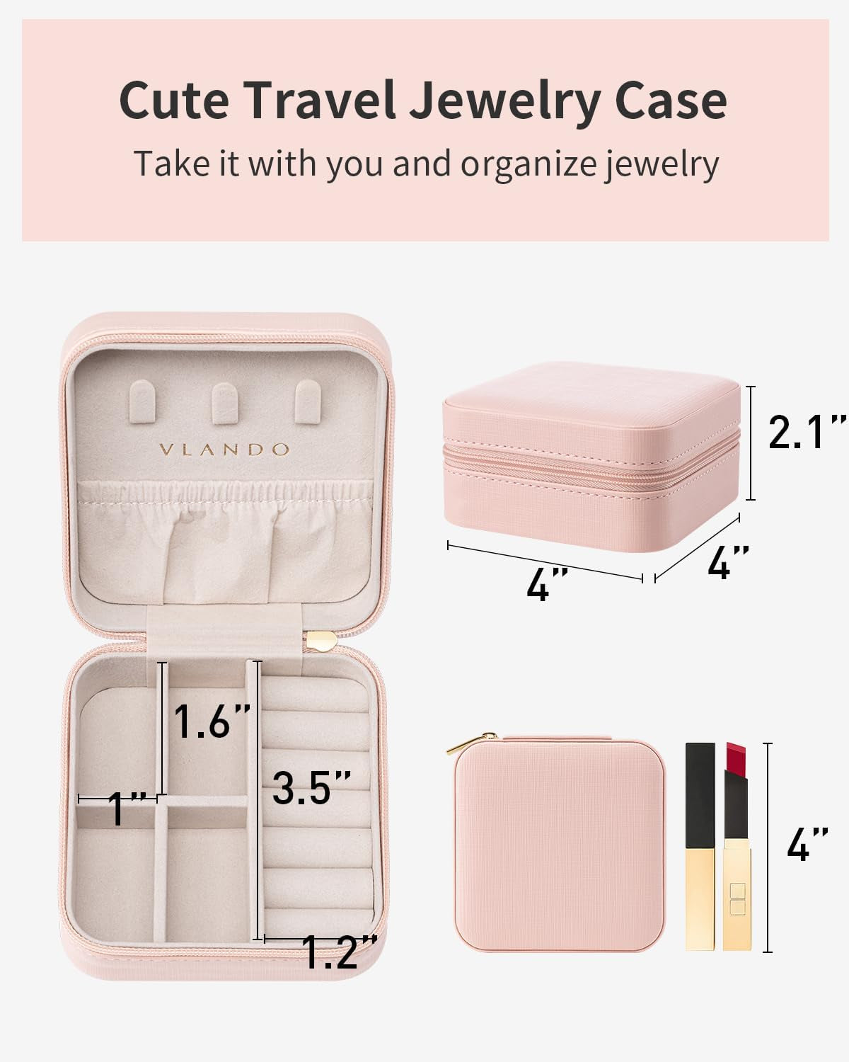 Travel Jewelry Case - Teacher Appreciation Gifts - Small Jewelry Travel Organizer Box Travel Essentials Christmas Gift for Women Girl - Pink