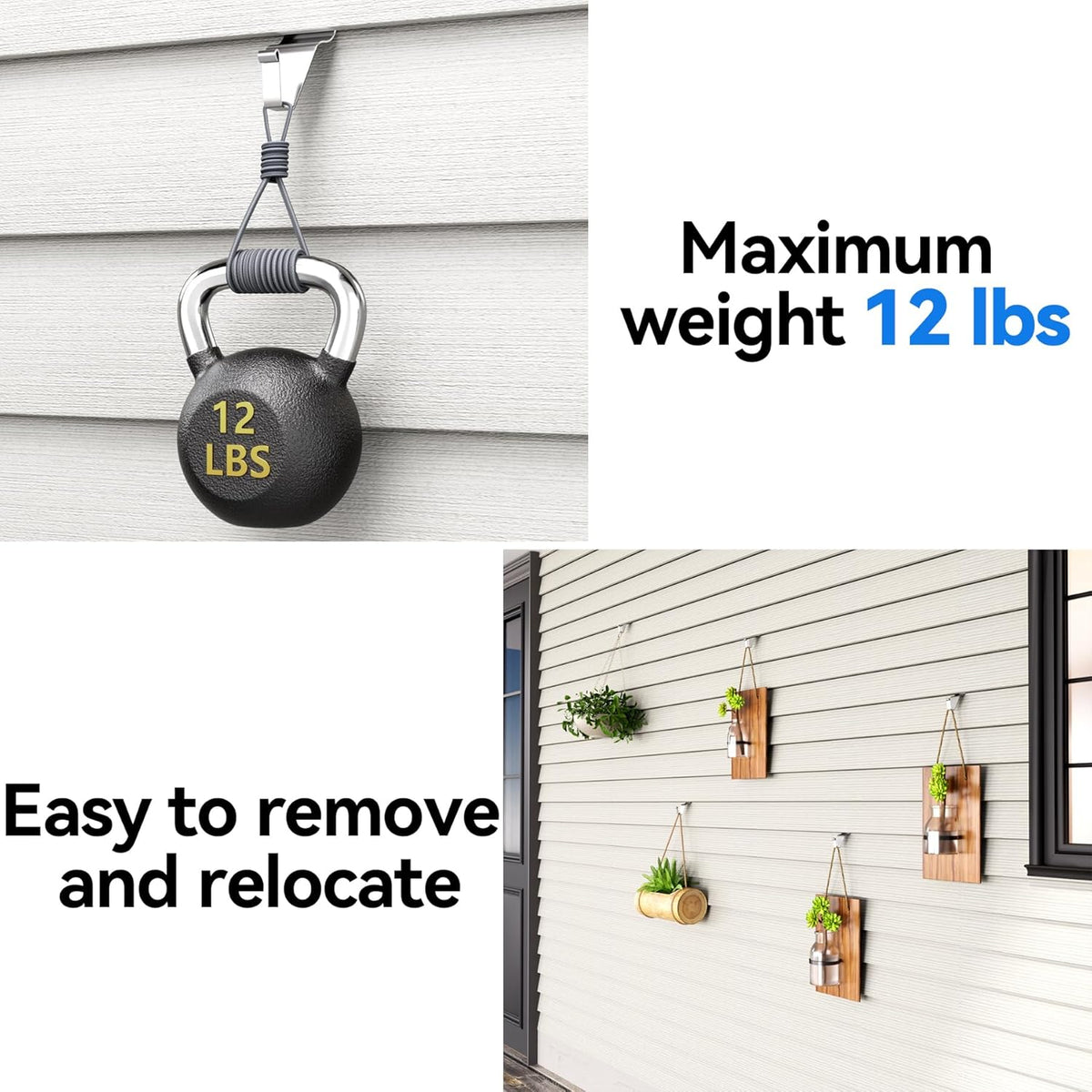 No-Hole Needed Vinyl Siding Hooks, Hanging Clips outside Wall Wreath Light Decor Hanger (15 Pack)