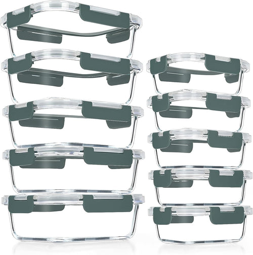 10 Pack Glass Meal Prep Containers, Airtight Glass Lunch Containers, Stackable Glass Food Storage Containers Set with Lids,Exclusive of Bpa,For Microwave, Oven, Freezer & Dishwasher,Grey