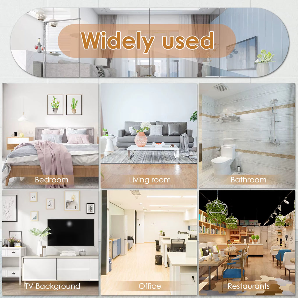 4 Pcs Full Length Acrylic Mirror Set Self Adhesive Acrylic Mirror DIY Flexible Mirror Stickers for Living Room Bathroom Decor