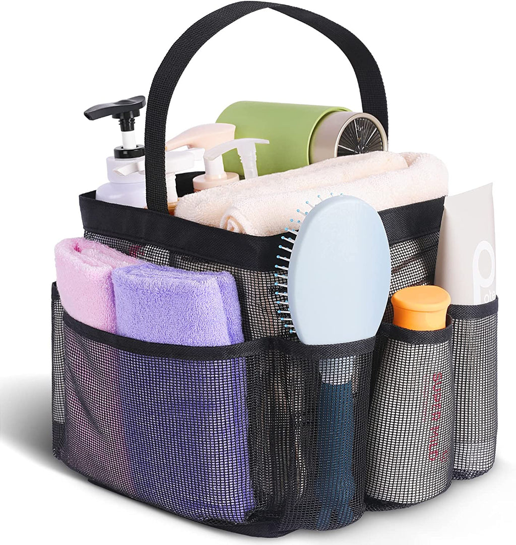 Mesh Shower Caddy Portable for College Dorm Room Essentials, 8-Pocket Large Capacity Shower Bag for Beach, Swimming, Gym