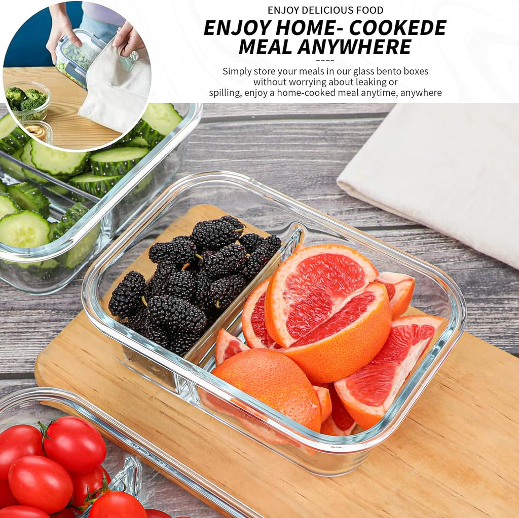 10 Packs Glass Meal Prep Containers 2 Compartments,Glass Food Storage Containers with Lids,Airtight Glass Lunch Bento Boxes,Bpa Free,Oven,Freezer and Dishwasher Safe…