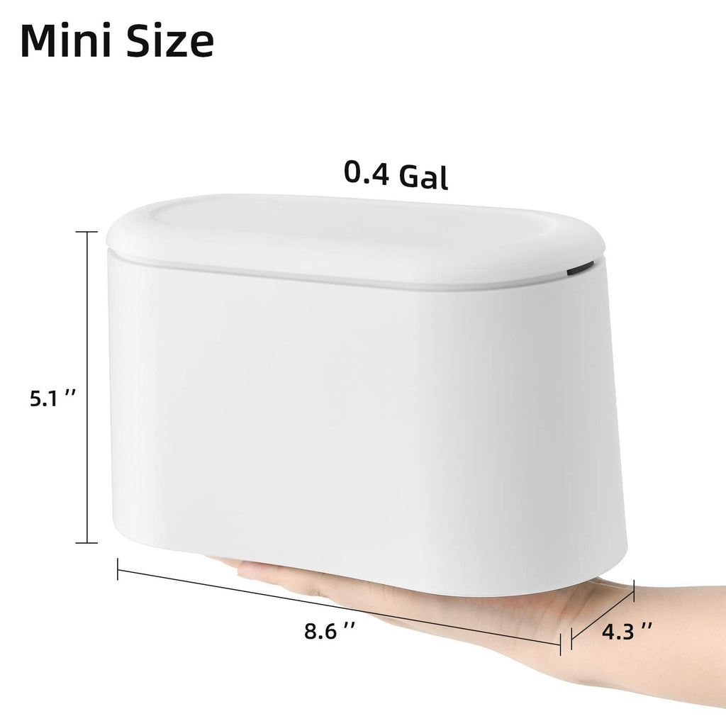 Mini Trash Can with Lid,Small Desk Trash Can,Countertop Mini Garbage Cans,Tiny Waste Basket,White,With 3 Roll Bags