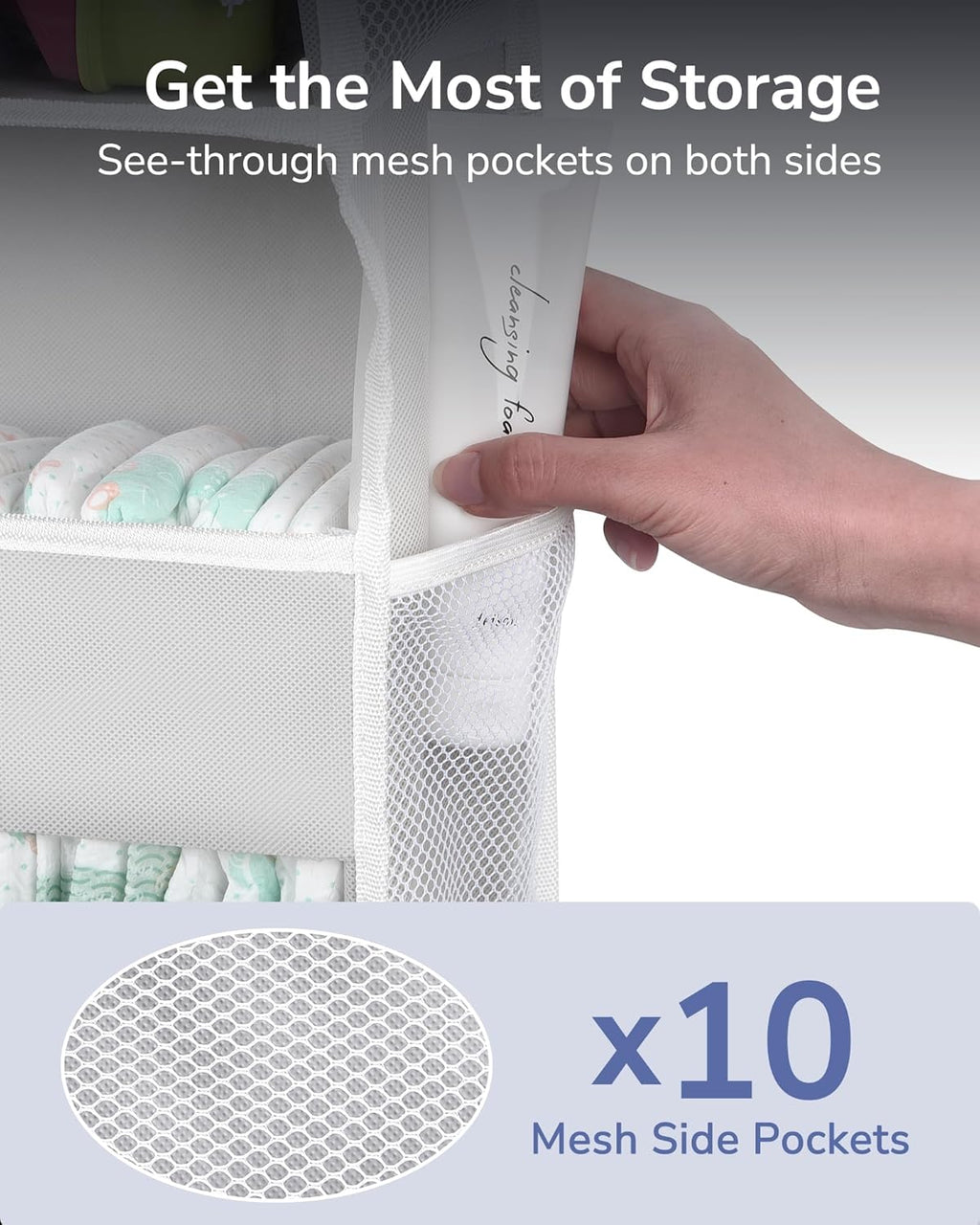 1 Pack over Door Organizer with 5 Large Pockets 10 Mesh Side Pockets, 44 Lbs Weight Capacity Hanging Storage Organizer with Clear Window Kids Toys, Shoes, Diapers, Dark Grey, 5 Layers