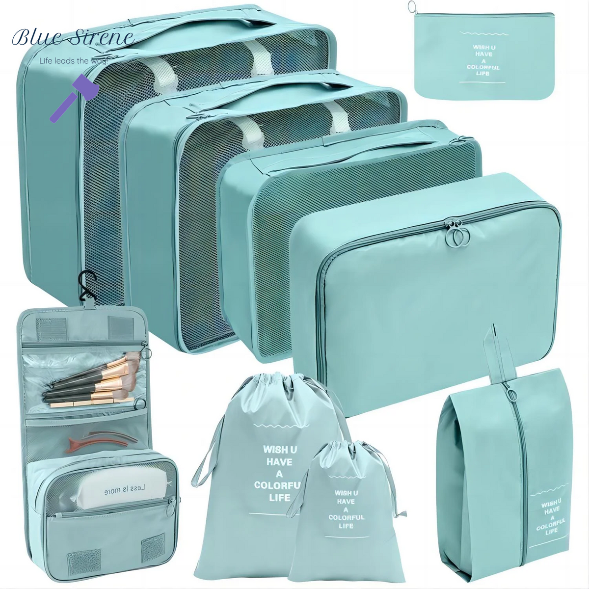 Packing Cubes 9 Set, Travel Packing Organizers with Large Toiletries Bag for Clothes Shoes, Beige