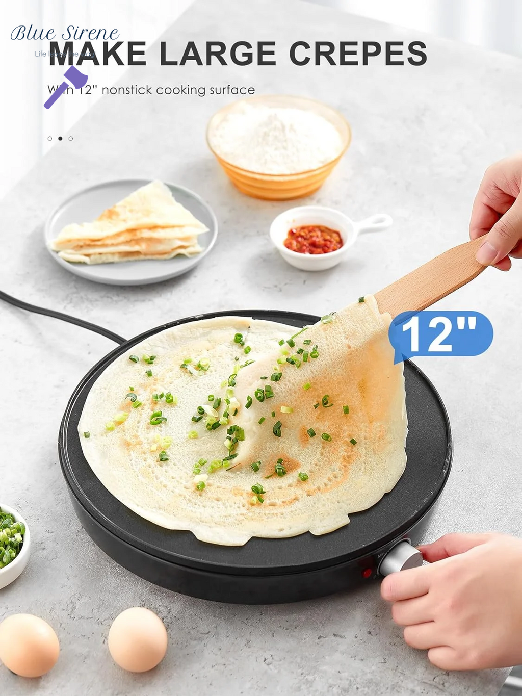 Crepe Maker Machine, Reemix Nonstick 12” Electric Griddle, Compact Pancake Griddle Precise Temperature Control, Batter Spreader for Eggs, Pancakes, Includes Spatula, Spreader（Black）