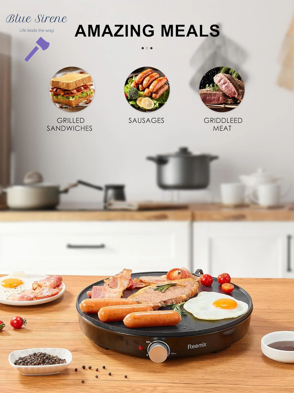 Crepe Maker Machine, Reemix Nonstick 12” Electric Griddle, Compact Pancake Griddle Precise Temperature Control, Batter Spreader for Eggs, Pancakes, Includes Spatula, Spreader（Black）